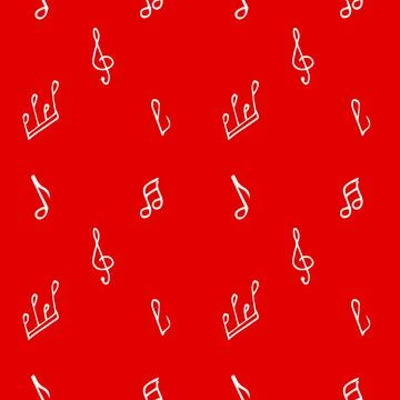 Red background with white notes and treble clef. Pattern for wrapping paper. 스톡 일러스트