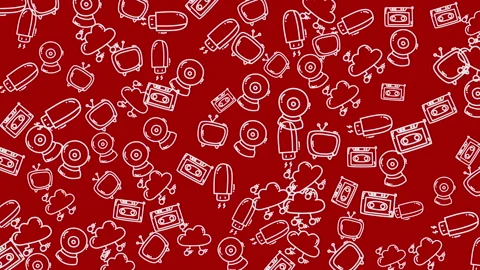 Red background with white outlines of electronic devices. Suitable for technolog Vídeo Stock 333578681