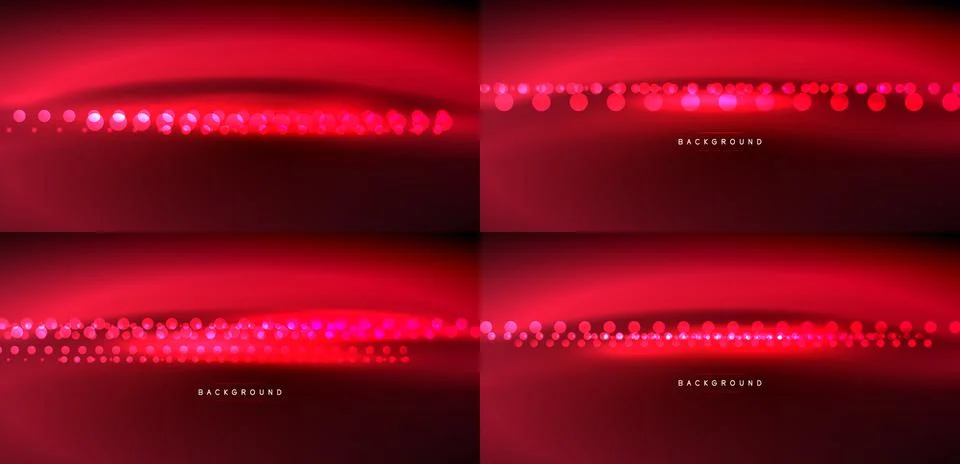 Red backgrounds showcase glowing dots, wavy lines. Four variations present 스톡 일러스트