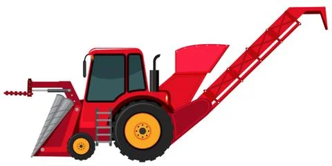 A red backhoe on white background 스톡 일러스트