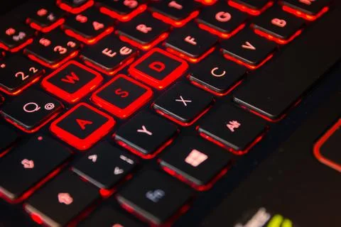 Red Backlit Computer Gaming Keyboard Action Gamer Equipment Controller Deskto Stock Photos