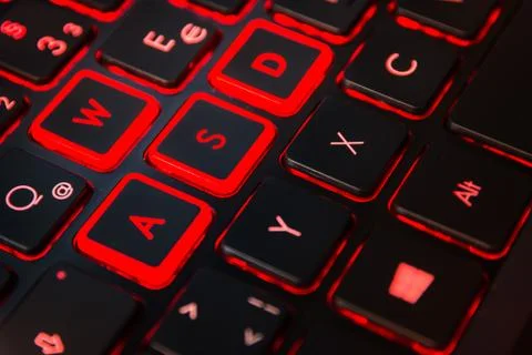 Red Backlit Computer Gaming Keyboard Action Gamer Equipment Controller Deskto Stock Photos