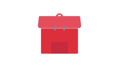 Red backpack icon displayed on a solid black background. 스톡 동영상 332905148