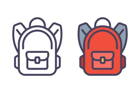 Red backpack icon for a schoolchild. Illustrazione stock