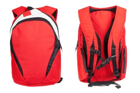 Red Backpack isolated on white Stock-Fotos