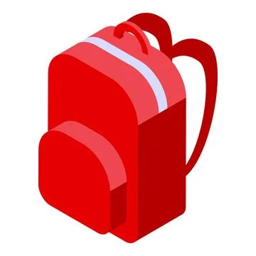 Red backpack standing up isometric illustration Stock Illustration