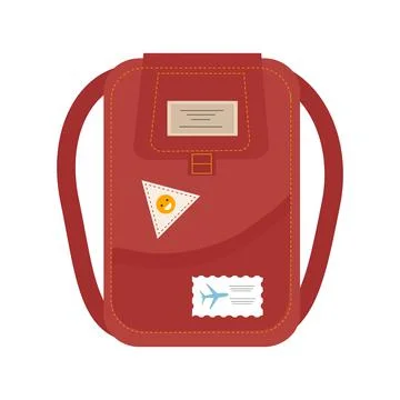 Red backpack with stickers on a white background Stock Illustration