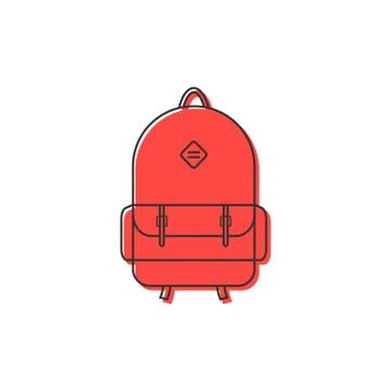 Red backpack thin line icon Stock Illustration