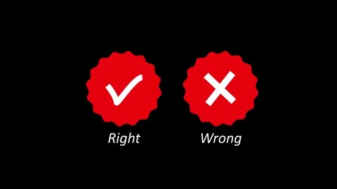 Red badges show check mark and cross symbols. These red badges represent ri.. Stock Footage 337620485