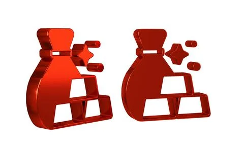 Red Bag of gold bars icon isolated on transparent background. Sack with gol.. Illustrazione stock