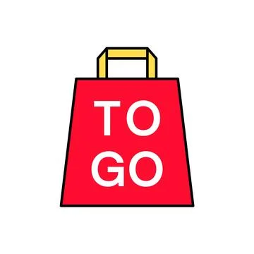 Red Bag With Yellow Flat Handle To Go Icon Illustration