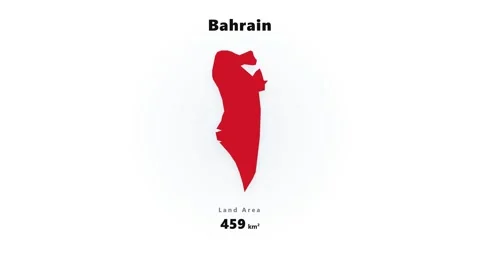 Red Bahrain silhouette map revealed and spotlighted against pale white Stock Footage 345642095