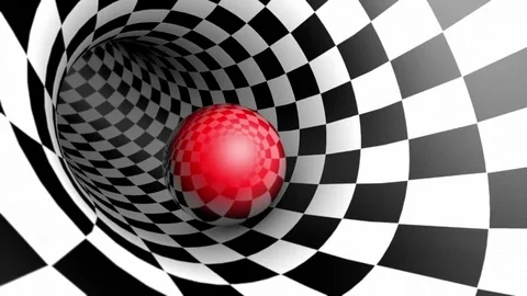 Red ball in a chess tunnel (chess metaphor). The space and time. 3D animation. Stock Footage 80336410