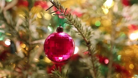 Red ball on Christmas tree branch Vídeo Stock 78770838