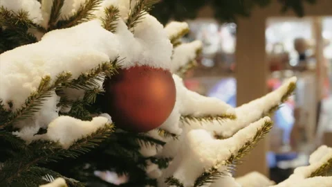 Red Ball on a Christmas Tree Stock Footage 99685869