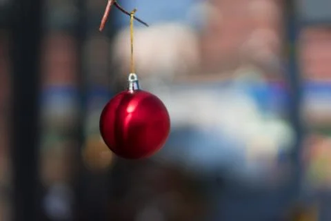 Red ball decorated on tree in New Year's party Stock Photos