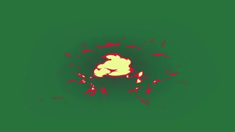 A red ball on green background and yellow explosion with sun white border Stock Footage 335681369