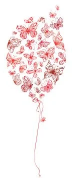 Red balloon of butterflies. Stock Illustration