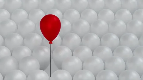 Red balloon floating higher than group of white balloon Stock Footage 247429677