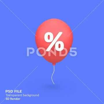 Red balloon with percent promotion isolated 3d render icon illustration PSD Template