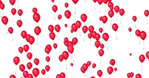 Red balloons rise on white background, color red, party festive holiday Stock Footage 73879751