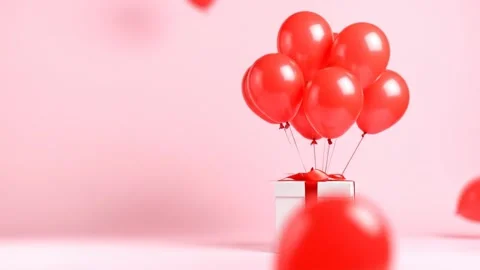 Red Balloons Rising from Gift Box, Celebration, Festive, Surprise, Joyful Stock Footage 333410182