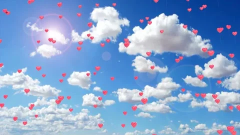 Red balloons in the shape of a heart flying in the sky Stock Footage 169996397