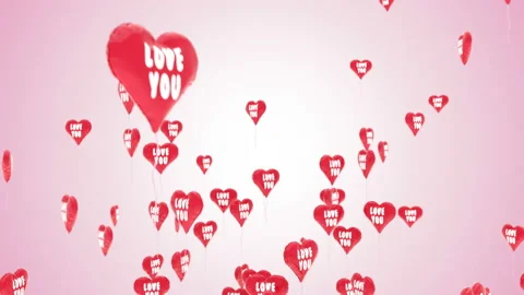 Red balloons ws heart shape flies on pink backdrop Stock Footage 101712396