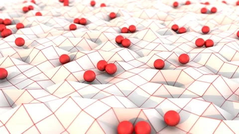 Red balls on a dynamically moving polygonal surface. Stock Footage 139406032
