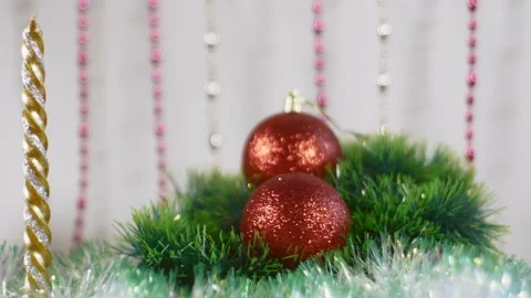 The red balls shine with a bokeh effect when rotated. Stock Footage 221120888