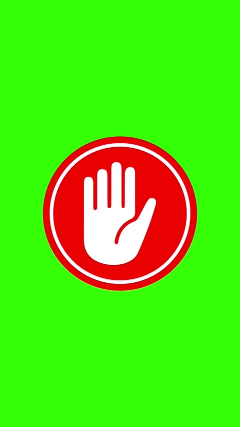 Red Ban Stop Hand Sign Stamp Shake Effect Green Screen Video Stock Footage 334136500
