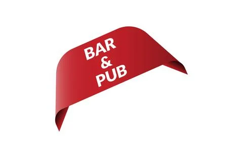 Red banner Bar &amp; pub on white background. Stock Illustration