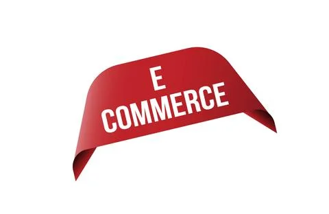 Red banner E-commerce on white background. Stock Illustration
