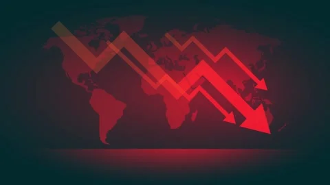 Red banner graphic with world map, world economic crisis, 4k animation Stock Footage 251773383