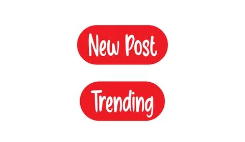 Red banner labels with white text reading new post and trending isolated on Stock Illustration
