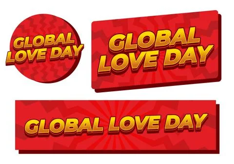 Red banners with bold yellow 3d text reading global love day in comic style.. Illustrazione stock