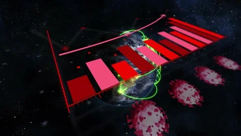 Red bar appearing, 3D chart growing, arrow rising, ribbon threading globe, Stock Footage 329551261