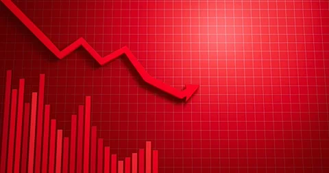 The red bar chart and arrow lines point down to the lowest selling point. Stock Footage 258092134