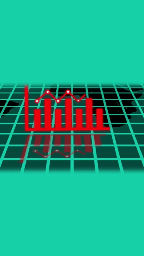Red bar chart and line graph overlayed on world map grid. Red bar chart and.. Stock Footage 344840891