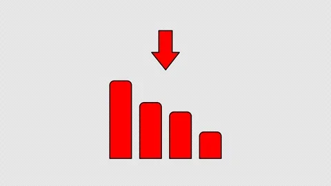 Red bar chart animation with a downward arrow moving up and down 스톡 동영상 333670971