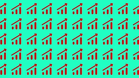 Red Bar Chart Growth Pattern on Teal Background for 2025 Business Concept Stock Footage 344909288