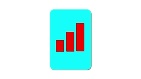 Red bar chart icon on a cyan round rectangular. 스톡 동영상 280285577