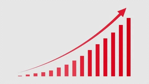 A red bar chart rising or falling to the right, with arrows extending from it Stock Footage 341547189