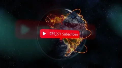 Red bar expanding, globe rotating, play badge growing and counting, visualizing Stock Footage 329700319