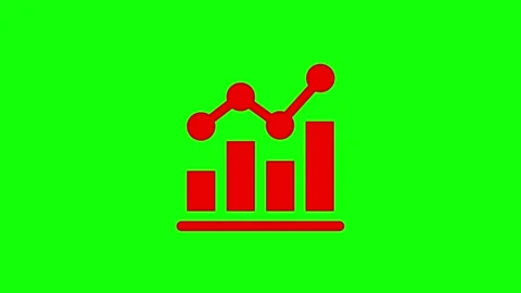 Red bar graph and line chart animated on green screen background representi.. Video stock 336803512