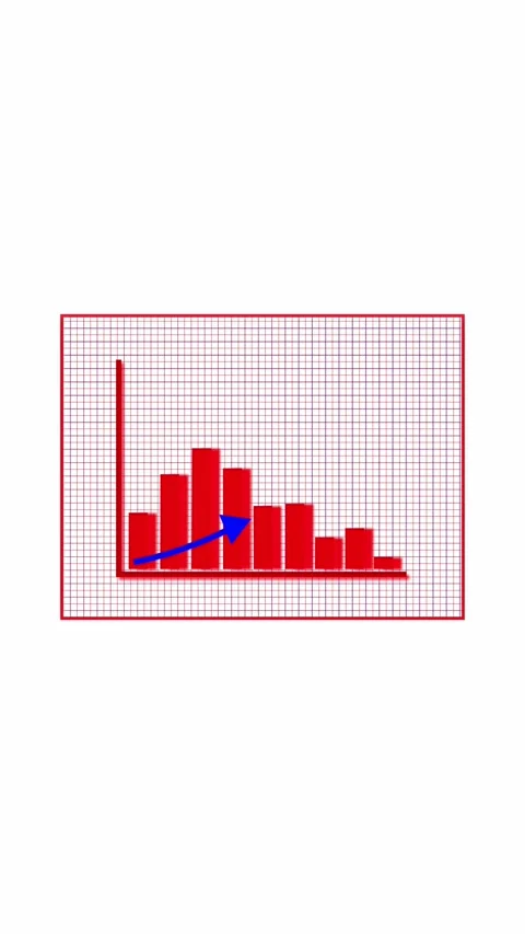 Red Bar Graph with Blue Downward Arrow on Grid vertical mobile video Backgr.. Stock Footage 321631414