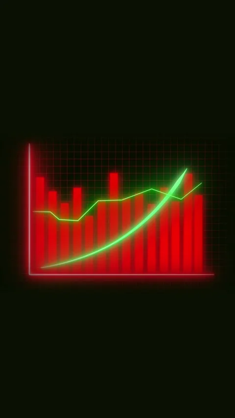 Red Bar Graph with Green Line Chart Showing Decline and Growth Against a Gr.. Stock Footage 321631799