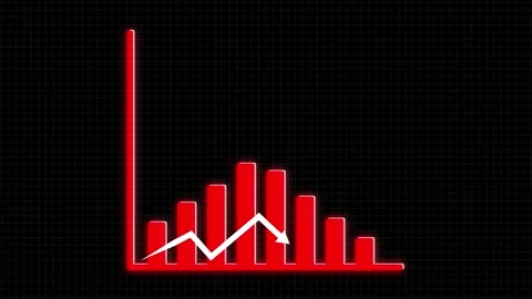 Red Bar Graph Showing Decline with Downward Arrow on animated Black Grid Ba.. Stock-Footage 337366566