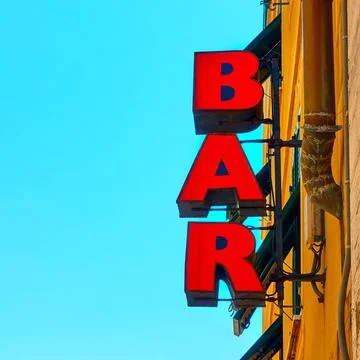Red bar sign Red bar sign ion the wall against the blue sky Copyright: xZo... Stock Photos