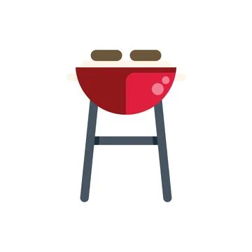 Red barbecue grill cooking two burger patties, summer picnic party essentials Stock Illustration